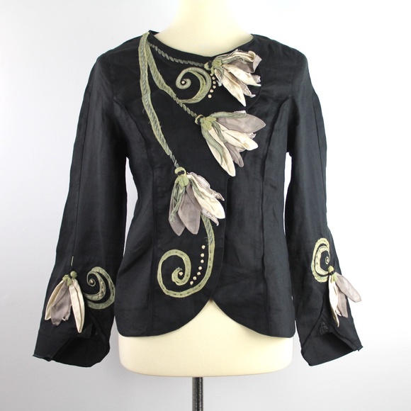 CoVelo Jackets & Coats Covelo Art To Wear Black Linen Silk Trim