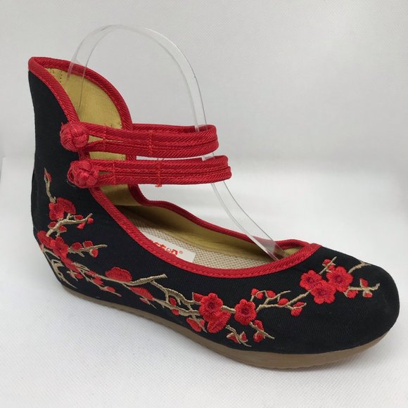 Ava Shoes Ava Chinese Embroidered Qipao Cheongsam Red Black