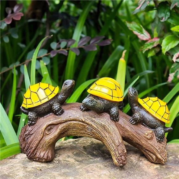 Accents Solar Outdoor Statues Turtle On Log Yard Decor Waterproof