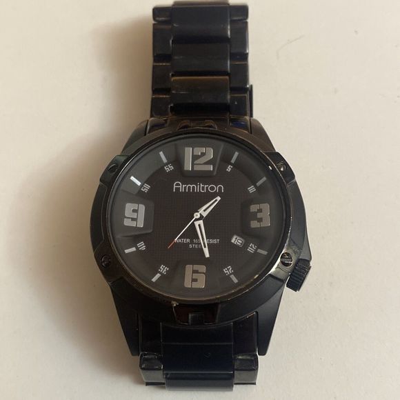 Armitron Accessories Men Armitron Watch 55 Wrist Black Dial Black Bands 42mm Case Date New