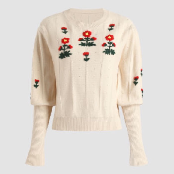 Cider Sweaters Nwt Cider Floral Sweater Beigeredgreen Poshmark