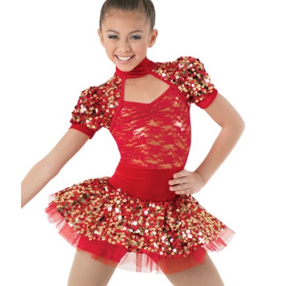 Weissman Costumes Weissman Red Gold Sequin Lace Velvet Biketard Costume Dance Poshmark