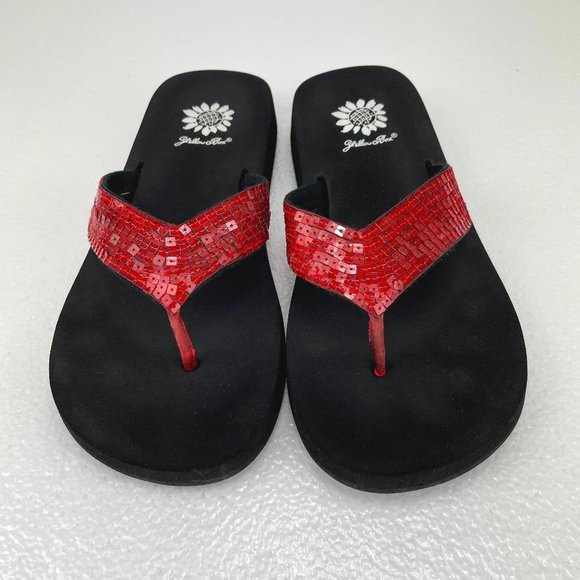 Yellow Box Shoes Yellow Box Flip Flop Thong With Red Embellishments