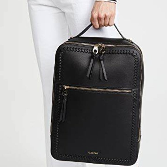 Calpak Bags Kaya Faux Leather Laptop Backpack Black W Gold Hardware