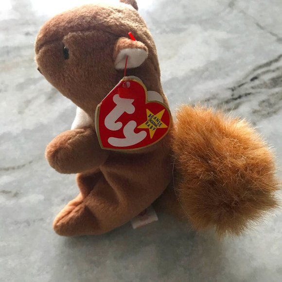 Ty Toys Rare Vintage Ty Beanie Baby Nuts The Squirrel With Pvc Pellets Tag Error Nwt Poshmark