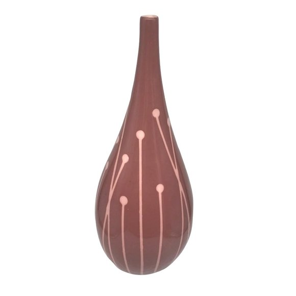 Accents Vintage Mcm Ceramic Teardrop Vase With Mod Botanical Design 12x5 Mauve And Pink Poshmark