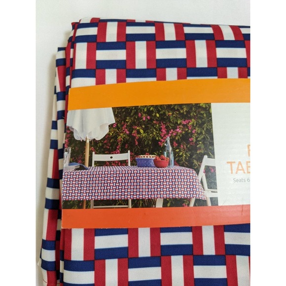 Target Dining New Decor Target Summer Fabric Tablecloth Basket Weave Oblong Red White Blue