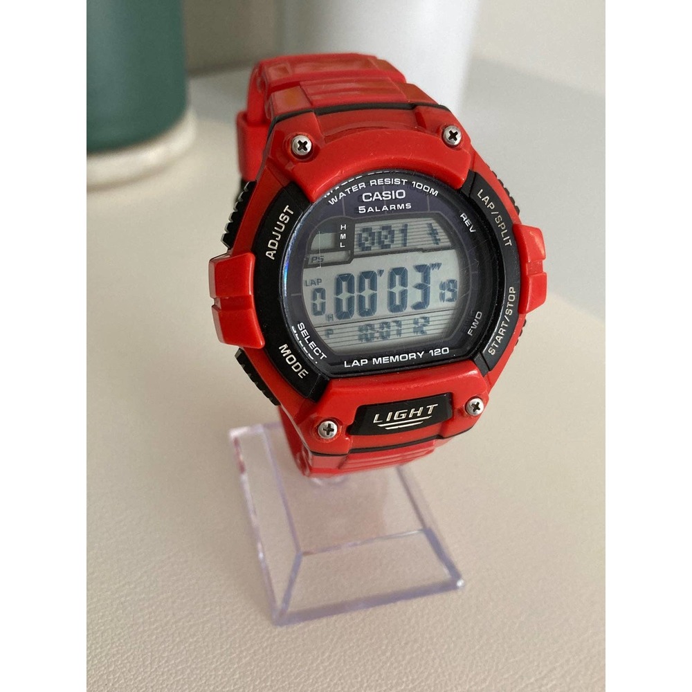 Casio WS220 Red 5 Alarms Mens Chrono Watch Gem