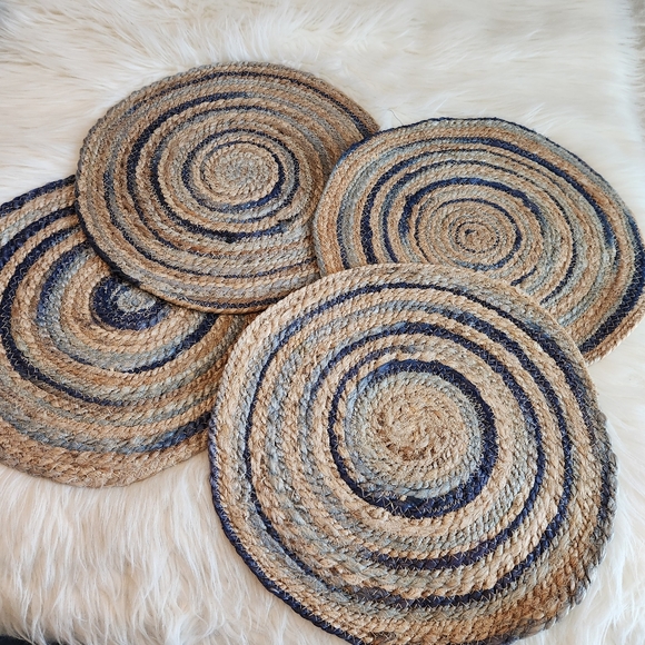 Hobby Lobby Dining Hobby Lobby Round Woven Just Tan Blue Placemat 4 Piece Set Poshmark