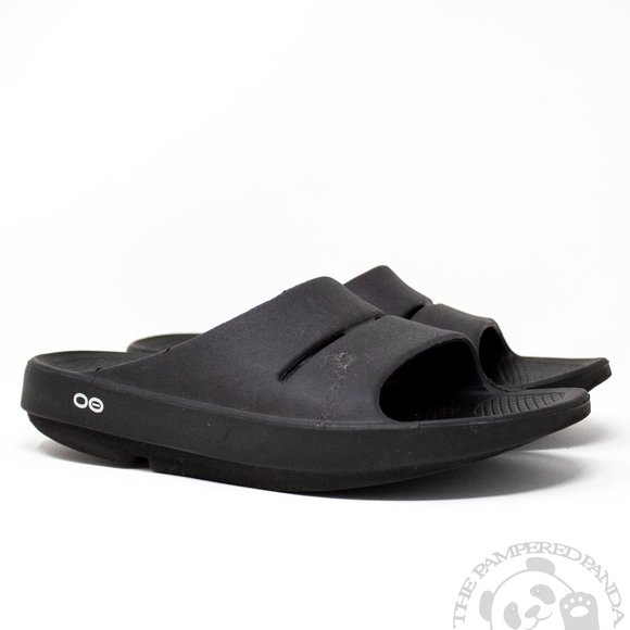 OOFOS Shoes Oofos Ooahh Foam Slide Midnight Black Sandals Double Strap Recovery On M7 W9