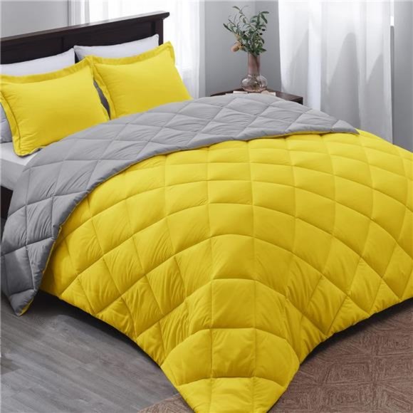 Bedding Basic Beyond Yellow Comforter Set Queen Reversible Down