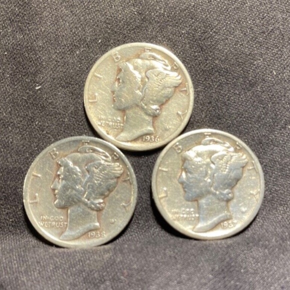 US Mint Office 93619371938 Mercury Head Dimes 9 Silver Very Rare