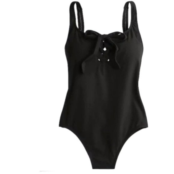 J. Crew Swim J Crew Black Pique Lace Up One Piece Swimsuit Poshmark
