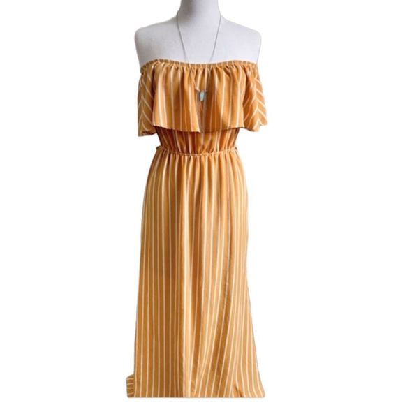 Mind Code Dresses 5mind Code Mustardcream Stripped Dress M Poshmark