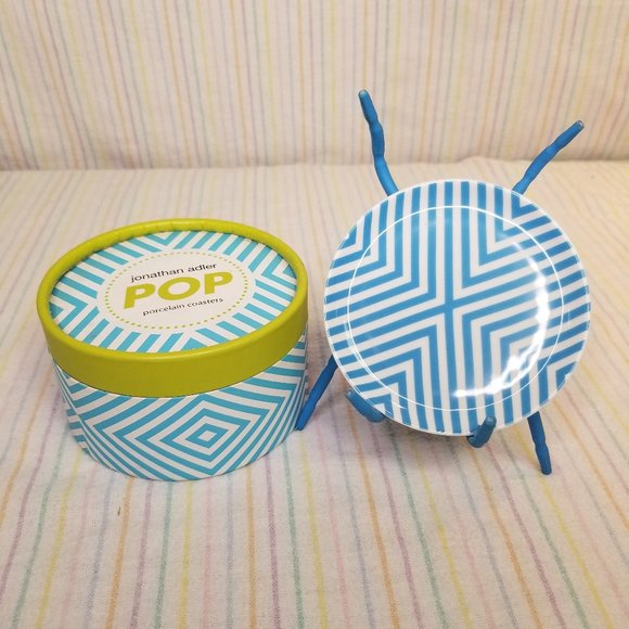 Jonathan Adler Dining Nib Jonathan Adler Pop 4pc Set Porcelain Coasters Chevron Stripes