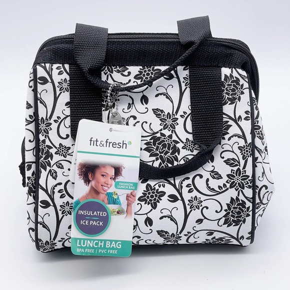 Fit & Fresh Bags Fit Fresh Black White Floral Insulated Zip Top