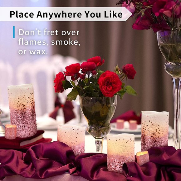 Accents Sparkle Rose Gold Glitter Flameless Candles Wremote Battery