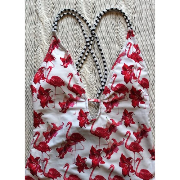 Cupshe Swim Cupshe Flamingo Print One Piece Swimsuit Deep Plunging