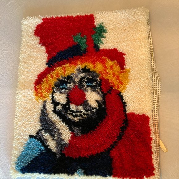 American Vintage Art Clown Vintage Latch Hook Tapestry Kitschy Fun