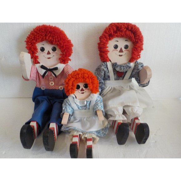 Unbranded Toys Vintage Set Of 3 Raggedy Ann Andy Wooden Dolls Folk