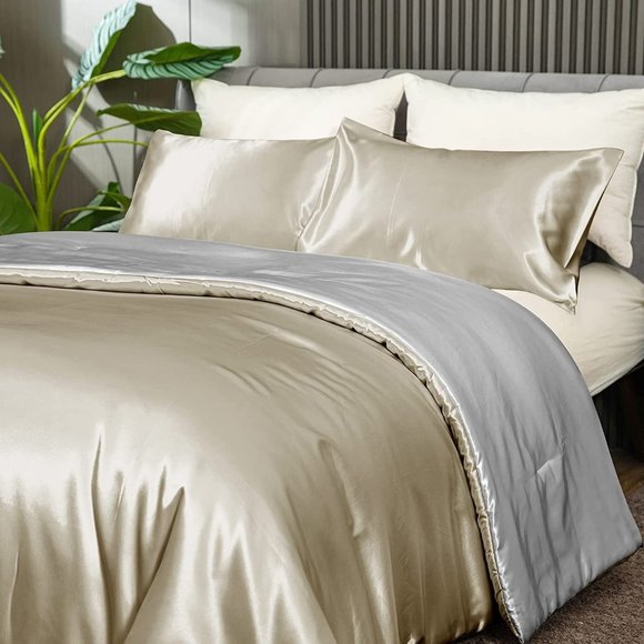 Bedding New Cooling Satin Comforter Set Soft Silky Cooling Down