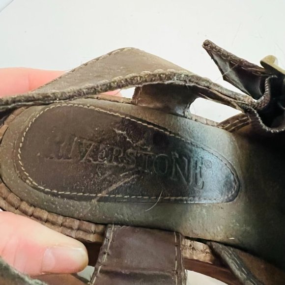 Vintage Shoes Y2k Riverstone Brown Leather Butterfly Wooden Chunky