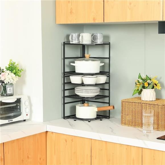 Kitchen 2pack Stackable Corner Shelf Stand Height Adjustable