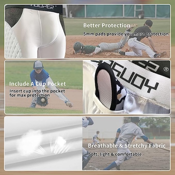 Youper Bottoms Youth Elite Compression Padded Sliding Shorts Cup Pocket For Baseball