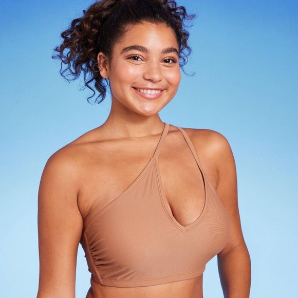 wild fable Swim Womens Cut Out One Shoulder Bikini Top Wild Fable Brown Ddd Cup Poshmark