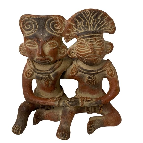 Unbranded Art Maya Aztec Couple Pottery Clay Figurines Decor