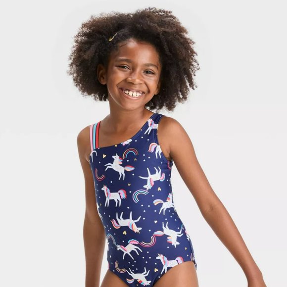 Cat & Jack Swim Cat Jack Girls Unicorn Star One Piece Swimsuit