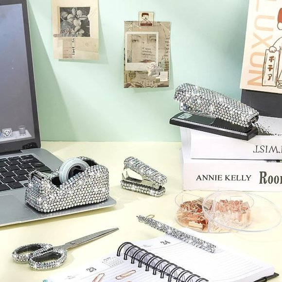 Office 6 Pcs Bling Office Desk Accessories Set Crystal School