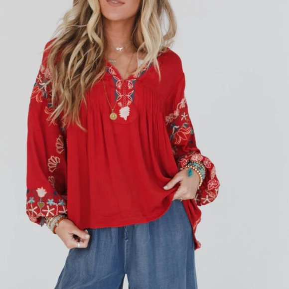 Three Bird Nest Tops Nwot Three Bird Nest Easel Frieda Embroidered