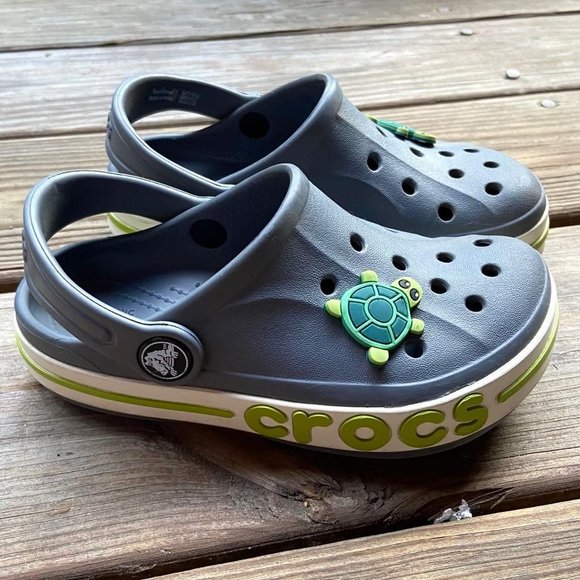 CROCS Shoes Crocs Iconic Comfort Bayaband Gray Green Logo Kids