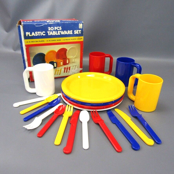 KMart Kitchen Vintage Kmart Plastic Tableware 2piece Set Colorful