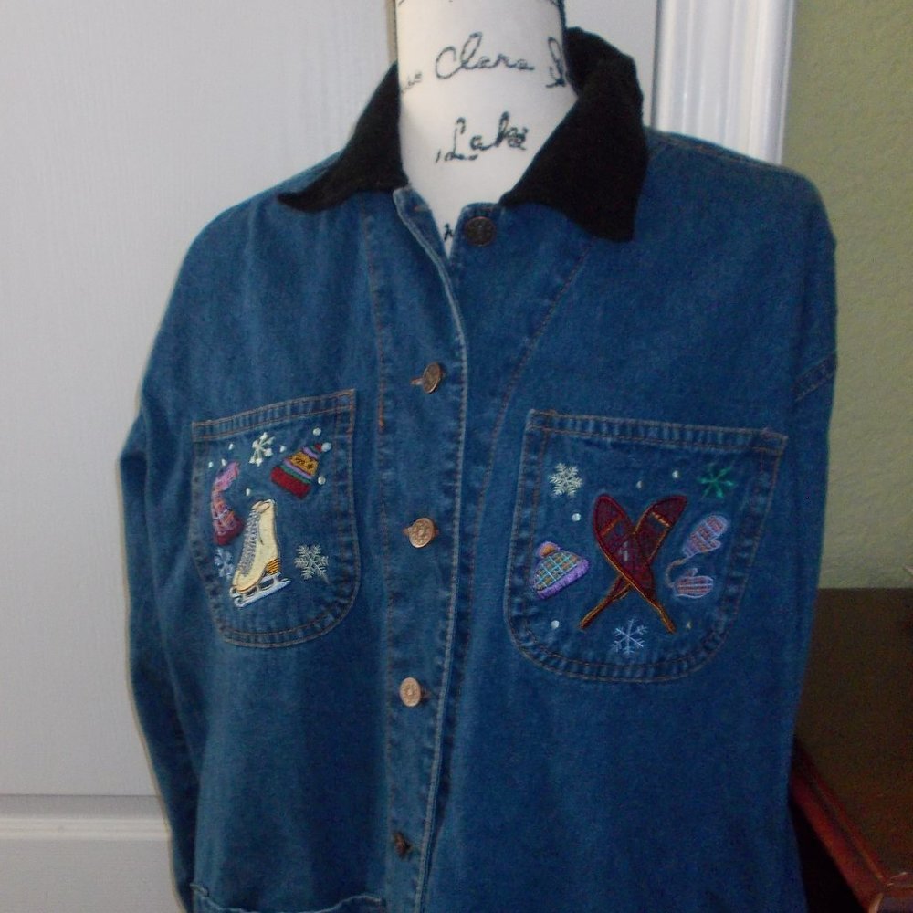 Casey Coleman Christmas Denim Jacket Size Ml Gem