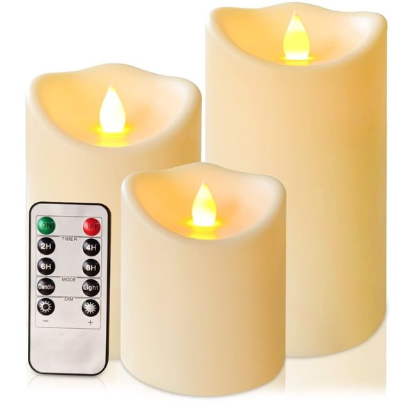 Wall Decor New Flickering Flameless Candles Set Of 3 With Remote And
