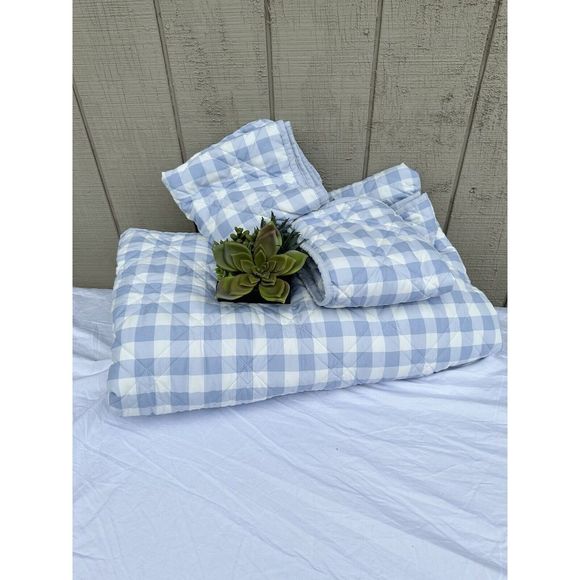 UGG Bedding Ugg King Size Blue White Gingham Check Comforter With 2