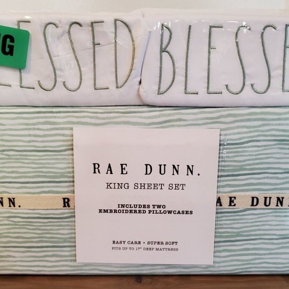 Rae Dunn Bedding Rae Dunn King Sheet Set 4 Pc Blessed Striped Green