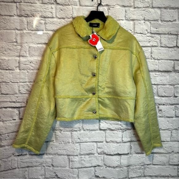 Cider Jackets & Coats Cider Sherpa Faux Suede Green Jacket With