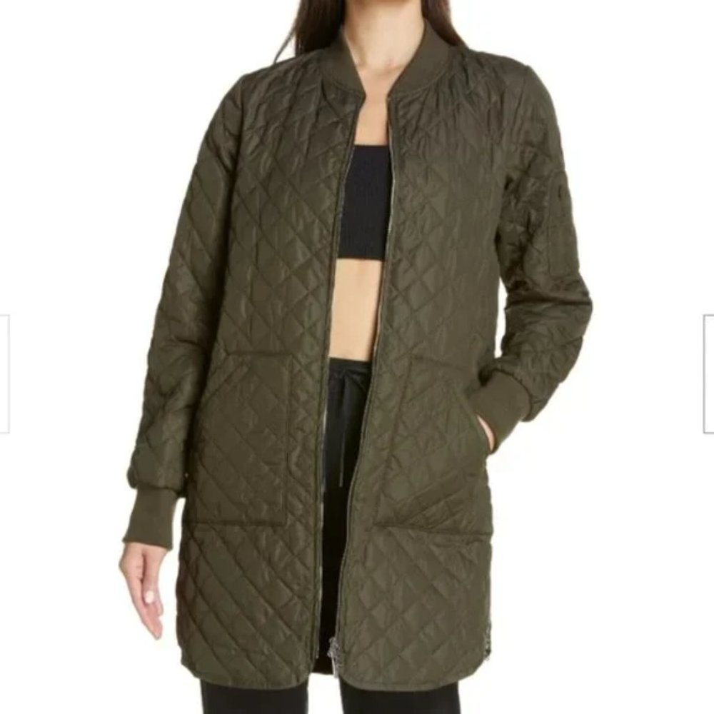 New Zella Longline Quilted Bomber Jacket In Olive Siz… Gem