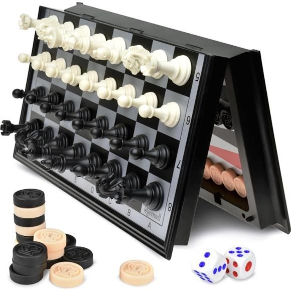 Games 12 Chess Set 3 In 1 Travel Chess Set Checkers And