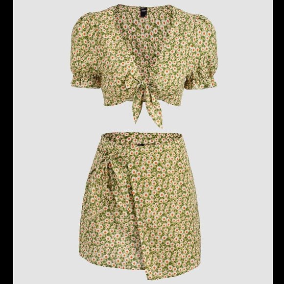 Cider Skirts Cider Green Floral Matching Skirt Set Poshmark