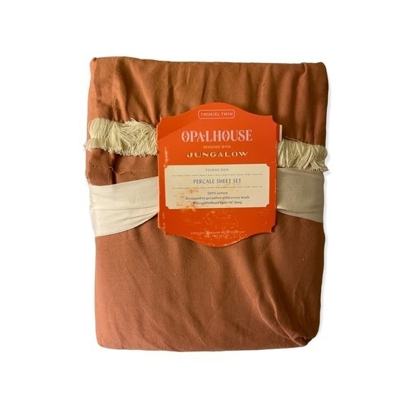 Opalhouse Bedding Opalhouse Coral Fringe Hem Percale Sheet Set In