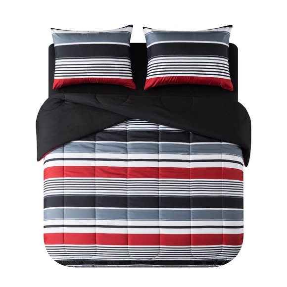 Mainstays Bedding Mainstays 7piece Reversible Red Stripe Bed In A