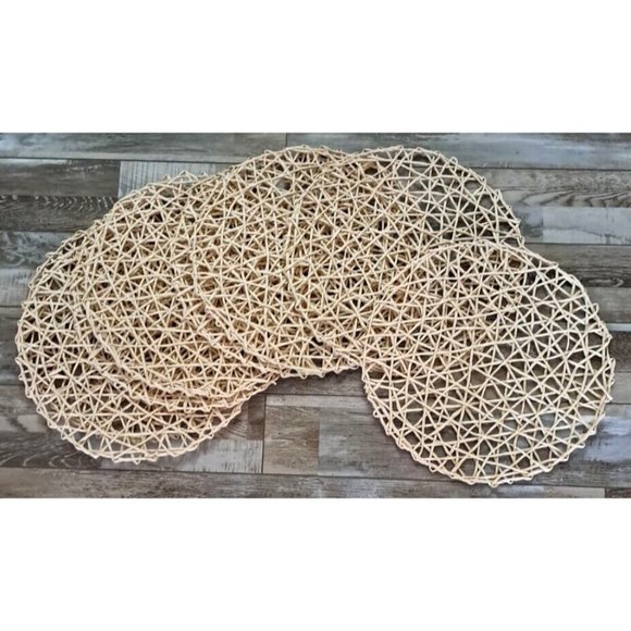 Unbranded Dining Round Straw Placemat Set Of 8 New Cottage Farmhouse Shabby Chic Boho Hippie