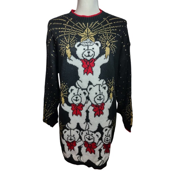 Vintage Sweaters Vintage 9s Nutcracker Christmas Bears Black