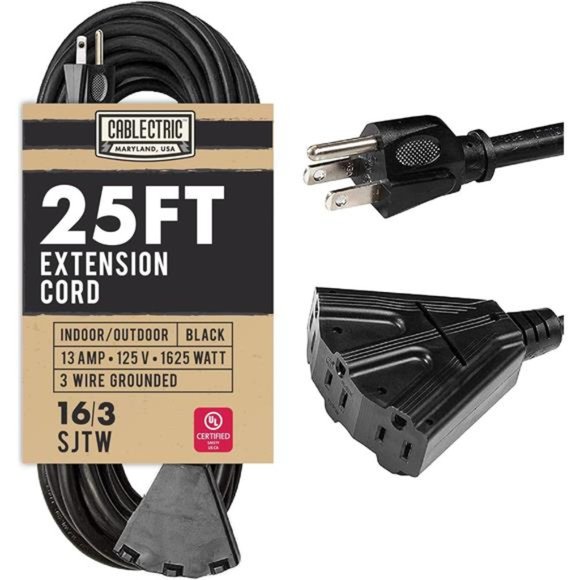 Other Weatherproof Black Extension Cord 25 Ft 3 Outlets Multiple
