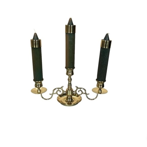 baldwin Accents Vintage Baldwin Brass Candelabra With Candles 3 Arm Ornate Midcentury