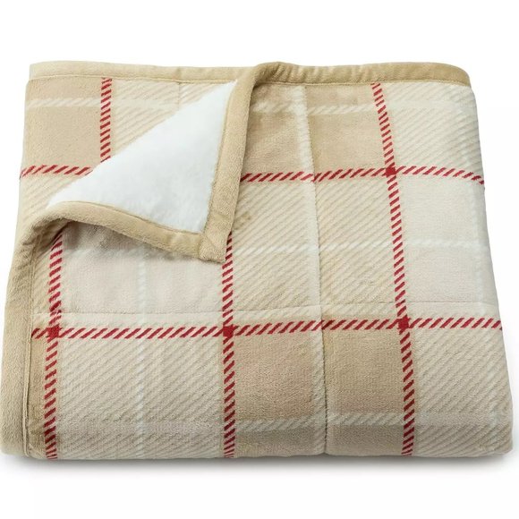 Cuddl Duds Bedding Cuddl Duds Red Khaki Plaid Cozy Soft Plush To Faux Fur Throw 6x50 Poshmark